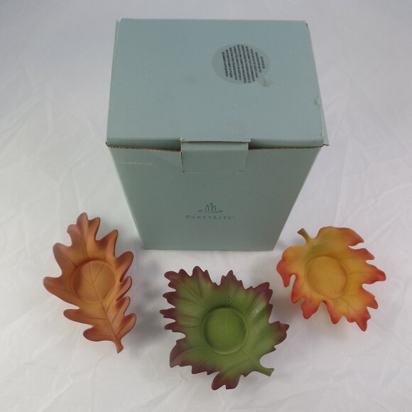 Vintage Partylite Ceramic Whispering Leaves Tea light Trio Votive Candle Holders - Picture 3 of 3